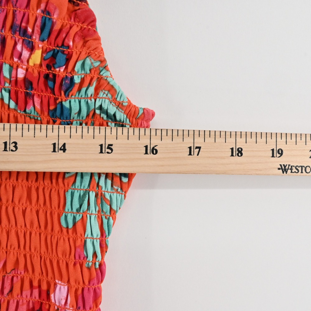 Sugar Lips Floral Smocked Ruffle Top Size S Tropical Vacation Sleeveless Orange - Picture 4 of 13